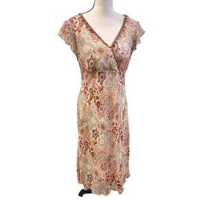 Believe Womens Chiffon Flutter Slip Dress Size 12 Lined Wood Beads Y2k Brown